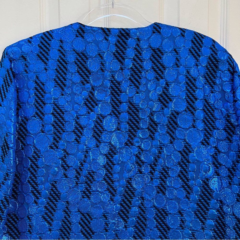 Blue Metallic Geometric Mod Blazer Vintage Handmade Holiday NYE Party Glam - Picture 9 of 9
